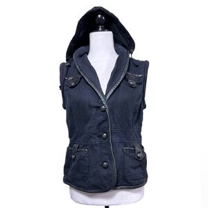 MACKAGE Glitter Denim / Leather Hooded Vest